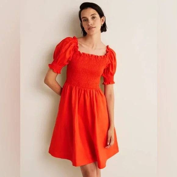 Boden | Dresses | Nwtboden Smocked Bodice Mini Dressin Bright Papaya Free  Shipping | Poshmark